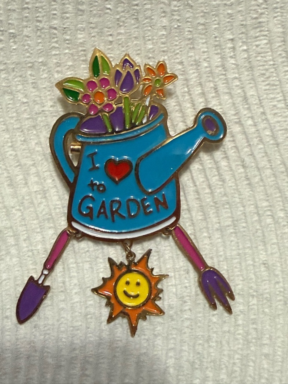 I Love Garden Blue Watering Can Floral Brooch